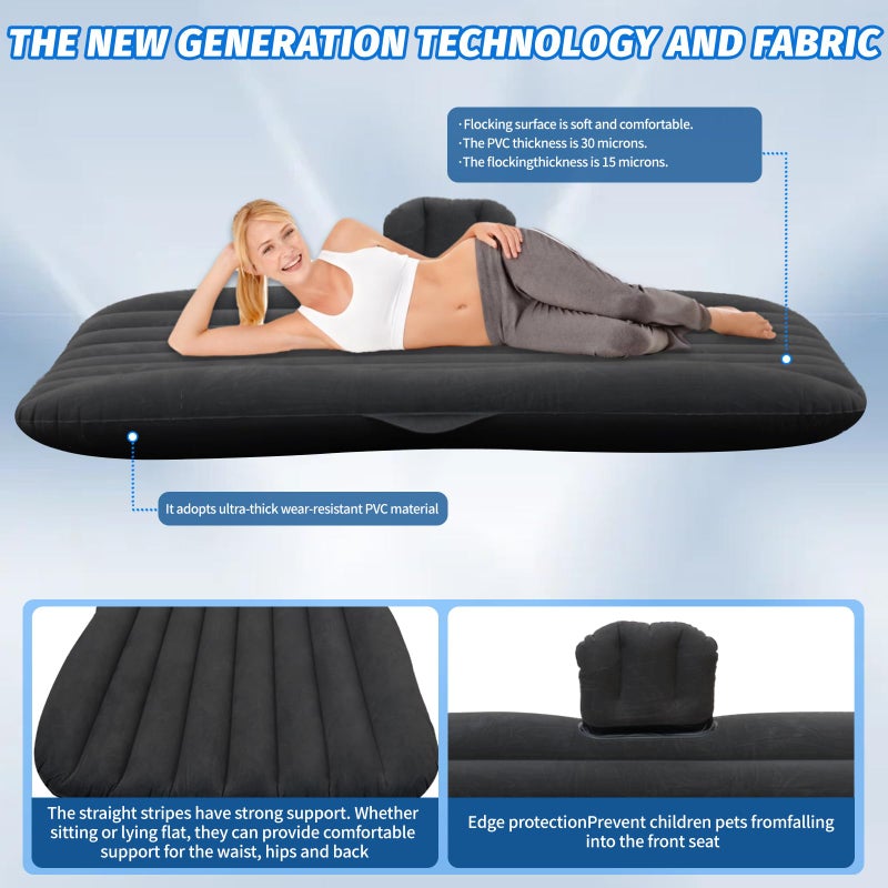 Onirii Inflatable Car Air Mattress Back Seat Bed with Air Pump,55 "x 35" Portable Thickened Car Travel Camping Sleeping Air Mattress Blow Up Bed for Car Universal SUV - Image 4